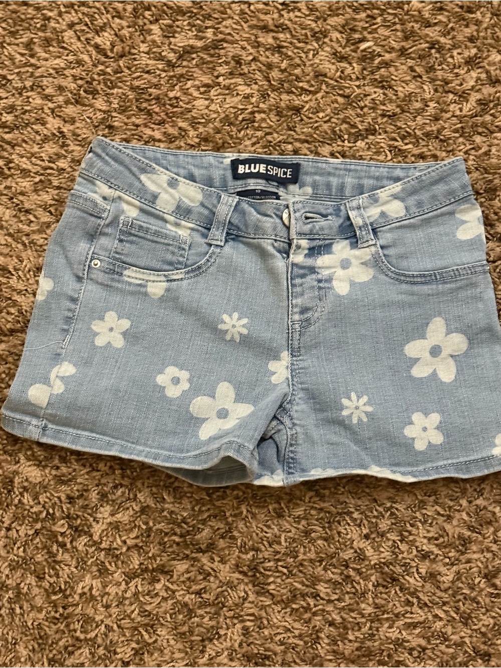 Blue Spice Light Blue Denim Shorts with White Floral Print